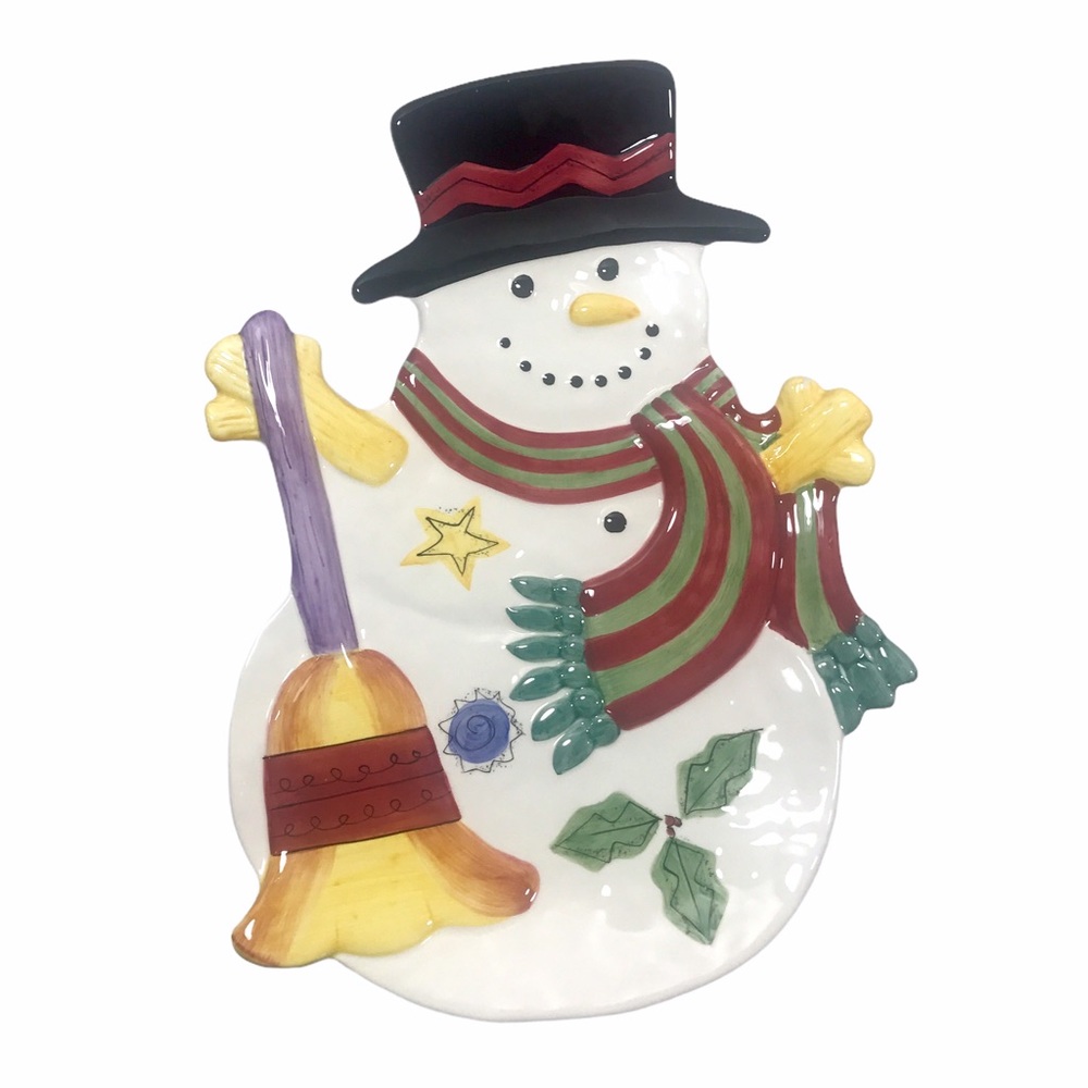 SANGO Sweet Shoppe Christmas Sue Zipkin Snowman Chip & Dip Tray Platter